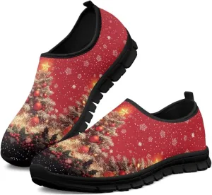 Christmas Sneakers for Women Casual Slip On Cozy Low Top Sneakers Lightweight Non-Slip Holiday Walking Shoes for Teen Girls US 5.5-11.5