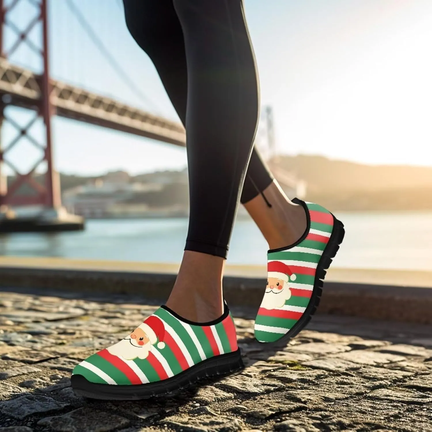 Christmas Sneakers for Women Soft Slip On Low Top Sneakers Casual Non-Slip Lightweight Athletic Walking Shoes for Teen Girls US 5.5-11.5