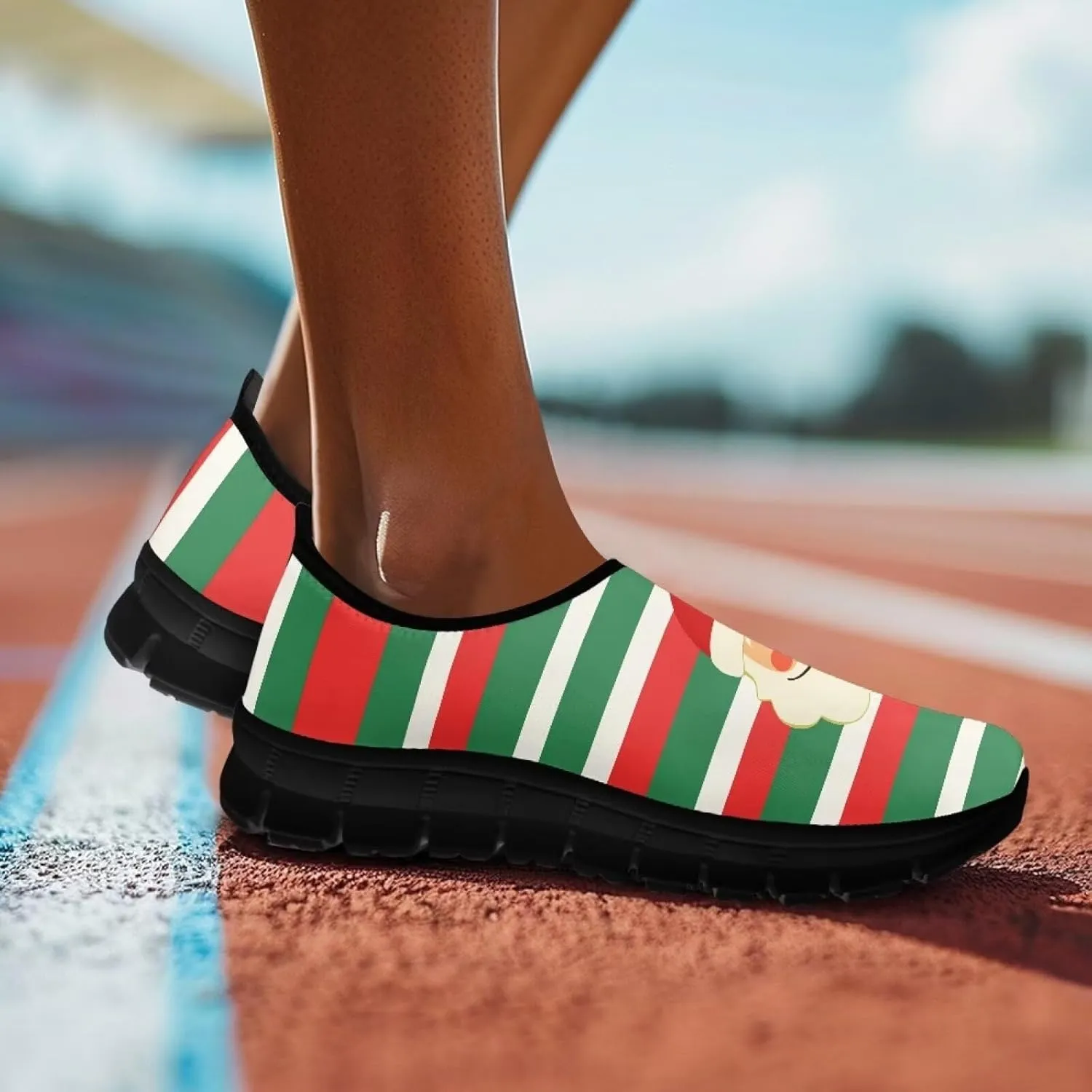 Christmas Sneakers for Women Soft Slip On Low Top Sneakers Casual Non-Slip Lightweight Athletic Walking Shoes for Teen Girls US 5.5-11.5