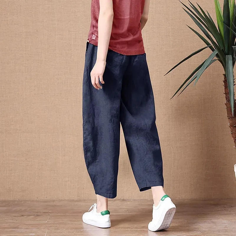 Cropped Linen Pull-On Pants