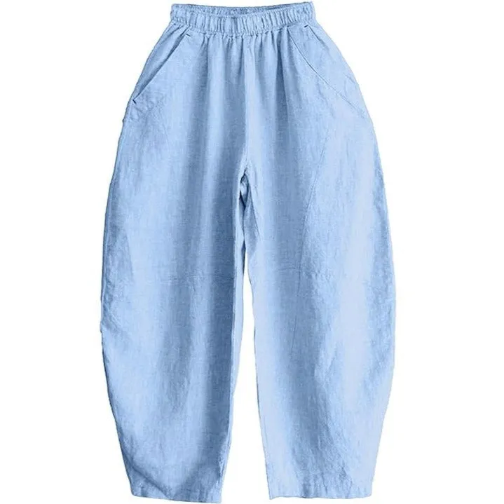 Cropped Linen Pull-On Pants