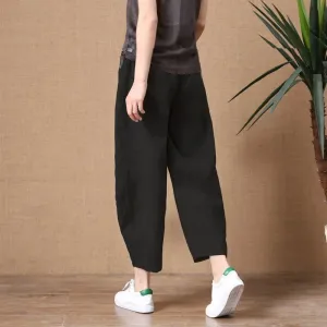 Cropped Linen Pull-On Pants