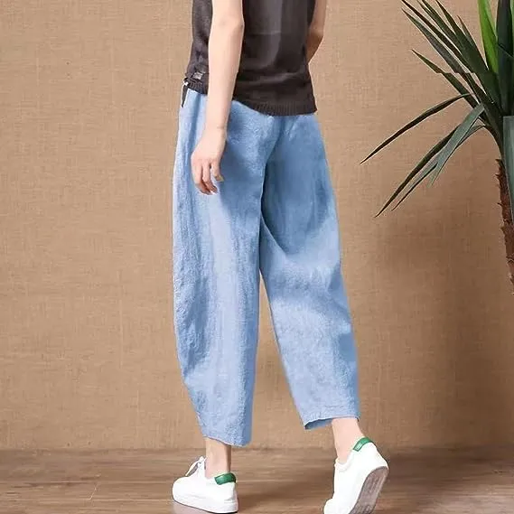 Cropped Linen Pull-On Pants