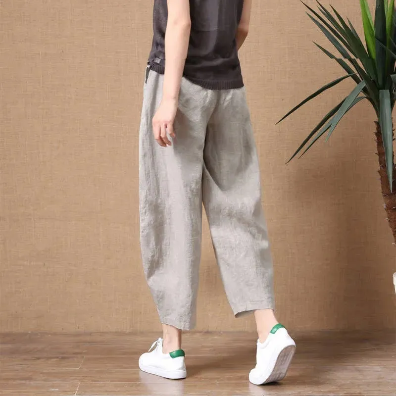Cropped Linen Pull-On Pants
