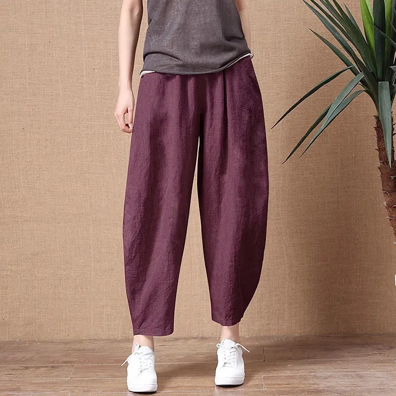 Cropped Linen Pull-On Pants