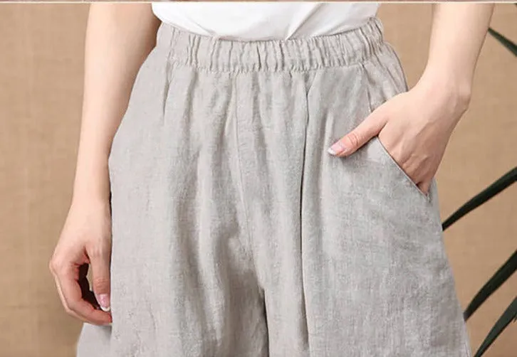 Cropped Linen Pull-On Pants