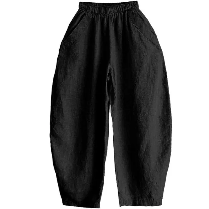 Cropped Linen Pull-On Pants