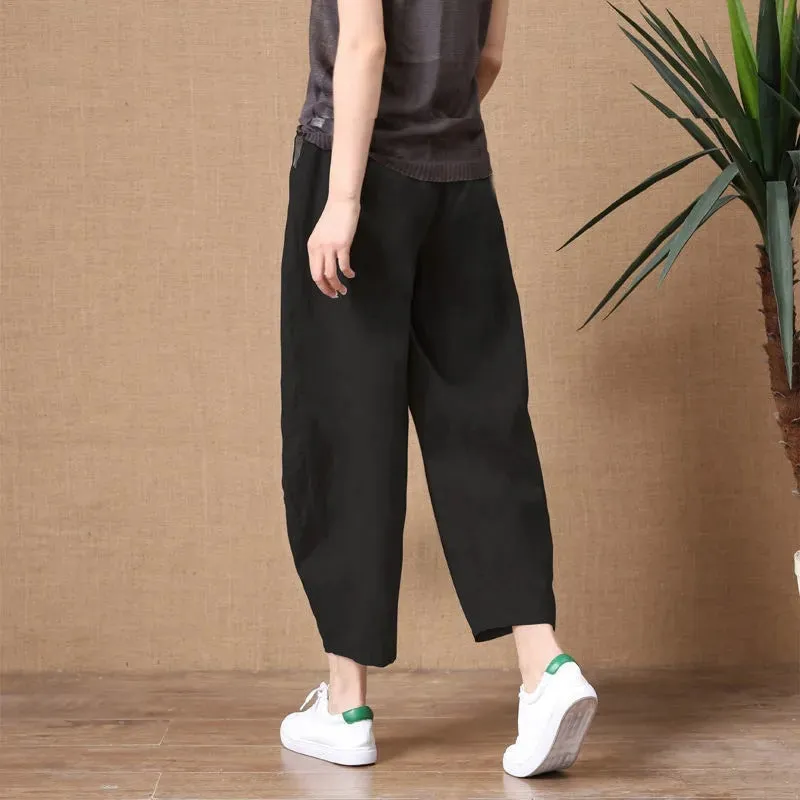 Cropped Linen Pull-On Pants