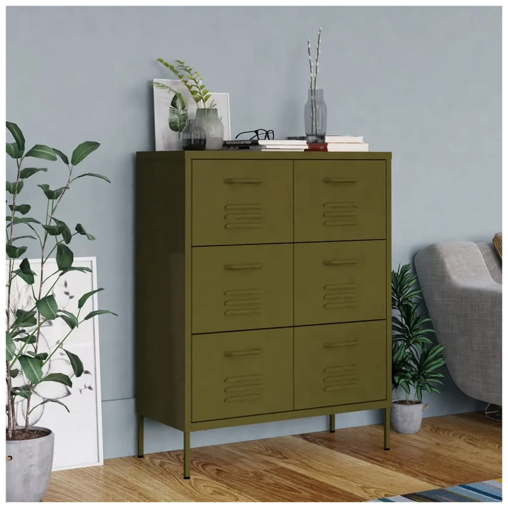 Drawer Cabinet Olive Green 80x35x101.5 cm Steel