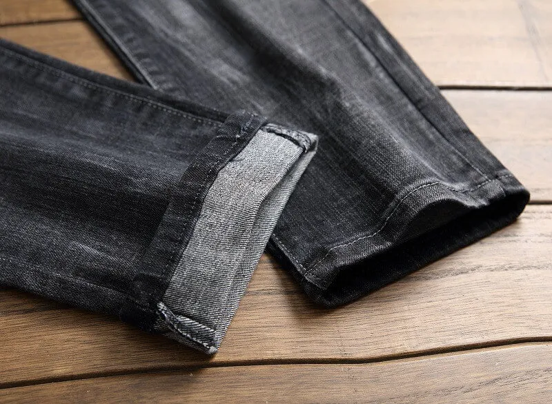 Fashion Slim Motorcycle Jeans Waist Men's Jeans Straight Urban Pants