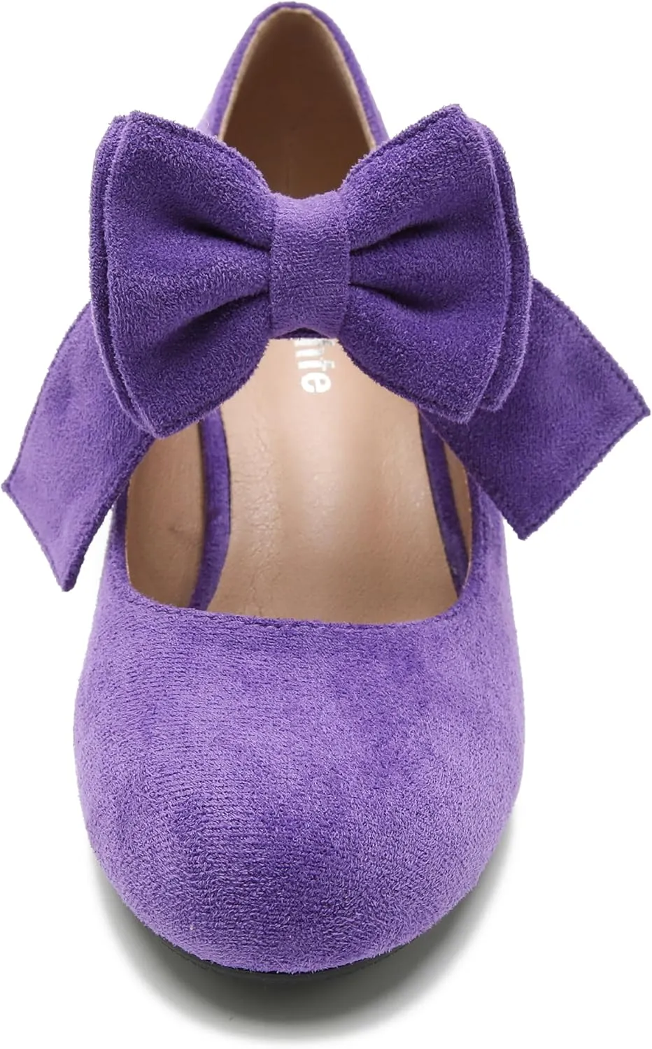 fereshte Womens Bowknot Heels Bow Mary Jane Shoes Closed Toe Chunky Low Block Heel Dress Pumps