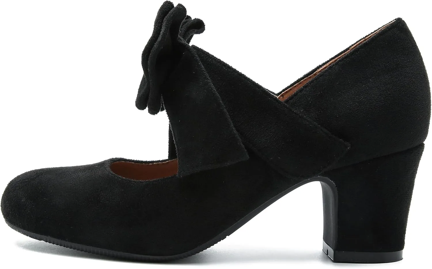 fereshte Womens Bowknot Heels Bow Mary Jane Shoes Closed Toe Chunky Low Block Heel Dress Pumps