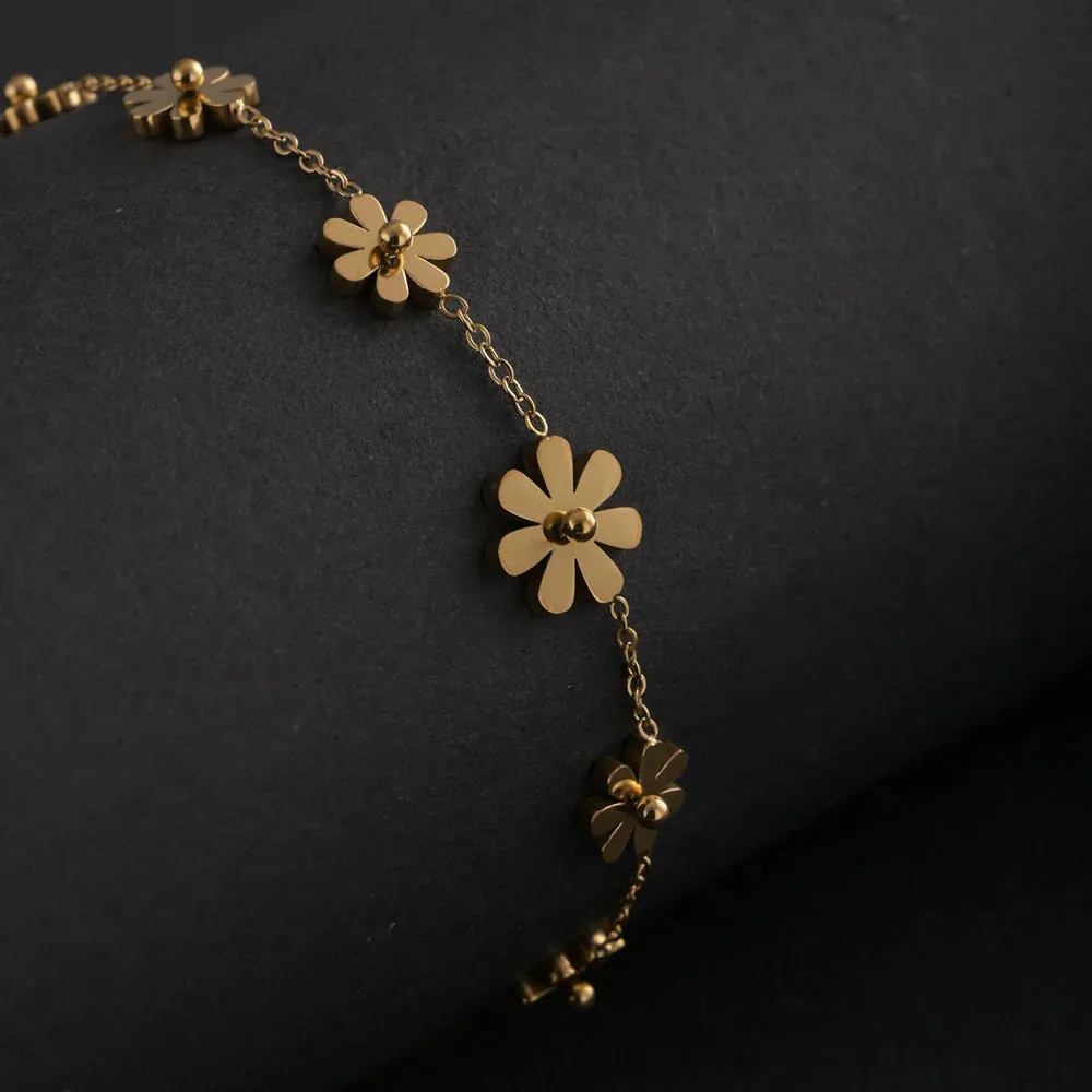 Floral Daisy Gold Anklet