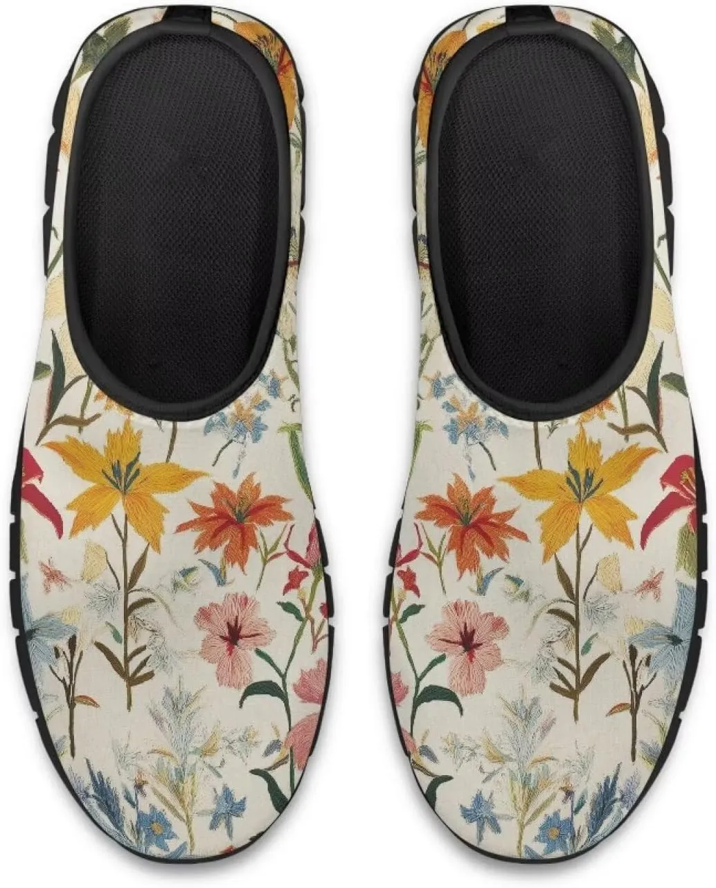 Floral Print Sneakers for Women Casual Low-Top Soft Anti-Skid Sneakers Slip On Lightweight Holiday Travel Shoes for Teen Girls US 5.5-11.5