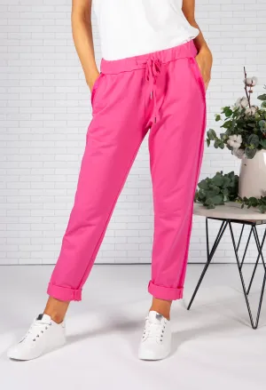 Fuchsia Joggers with Satin Detail Side Stripe
