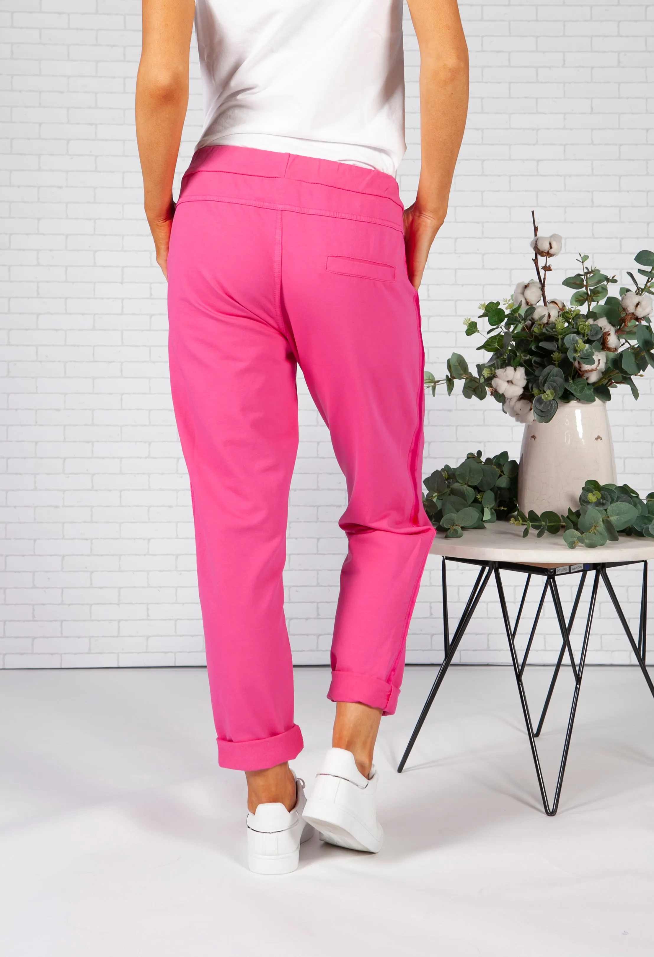 Fuchsia Joggers with Satin Detail Side Stripe