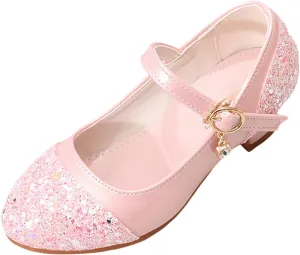 Girls Flat Sandals with Adjustable Ankle Strap Shoes Leather Shoes And Crystal Little Girl Performance Single Dress for Little Kid