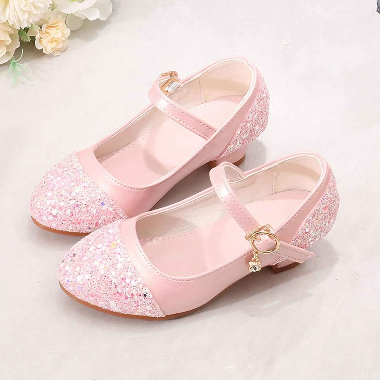 Girls Flat Sandals with Adjustable Ankle Strap Shoes Leather Shoes And Crystal Little Girl Performance Single Dress for Little Kid