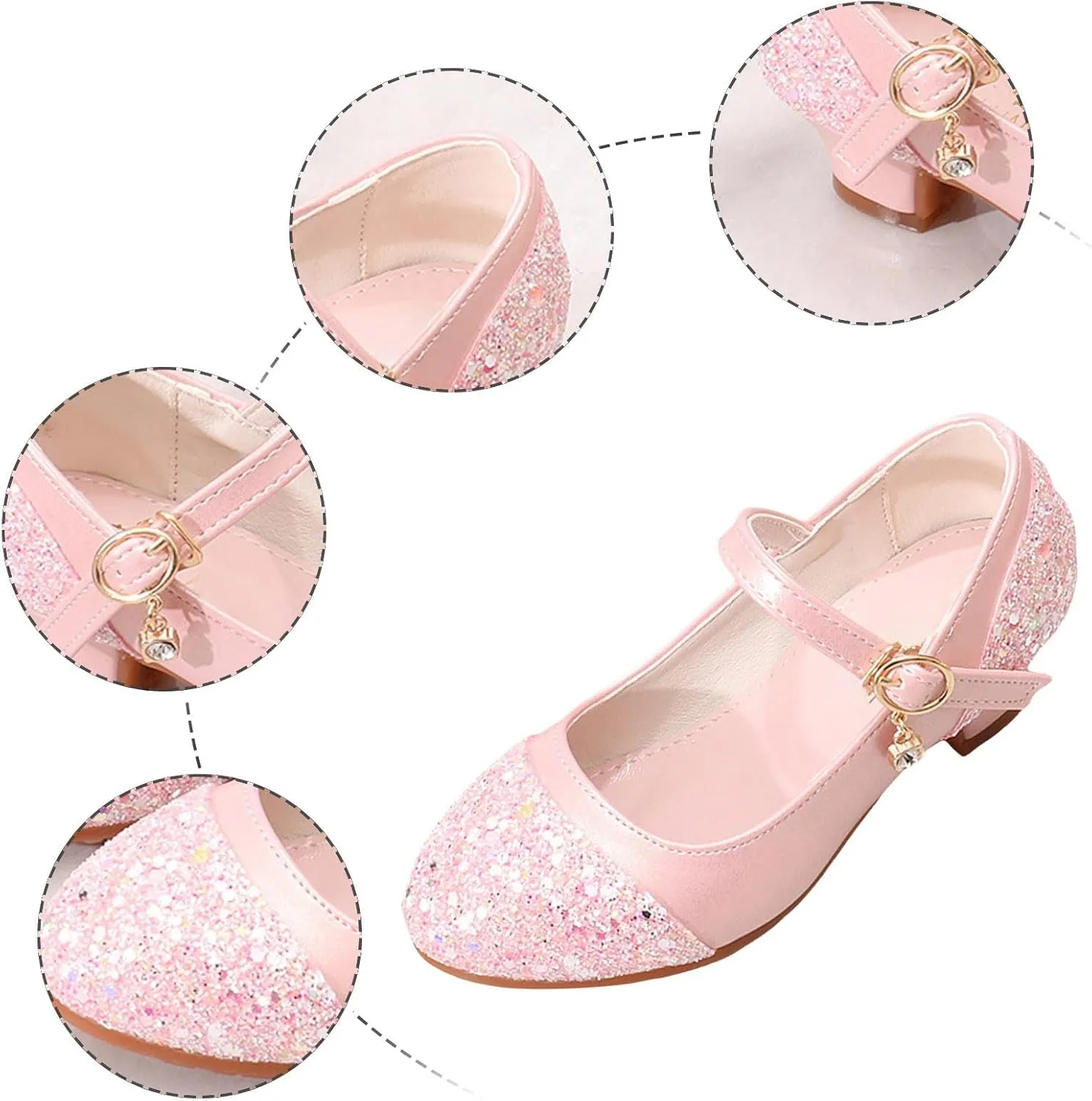 Girls Flat Sandals with Adjustable Ankle Strap Shoes Leather Shoes And Crystal Little Girl Performance Single Dress for Little Kid