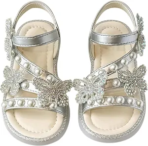 Girls Glitter Sandals Open Toe Cute Bow Princess Girls Flat Shoes Sparkly Summer Dress Shoes Sandals