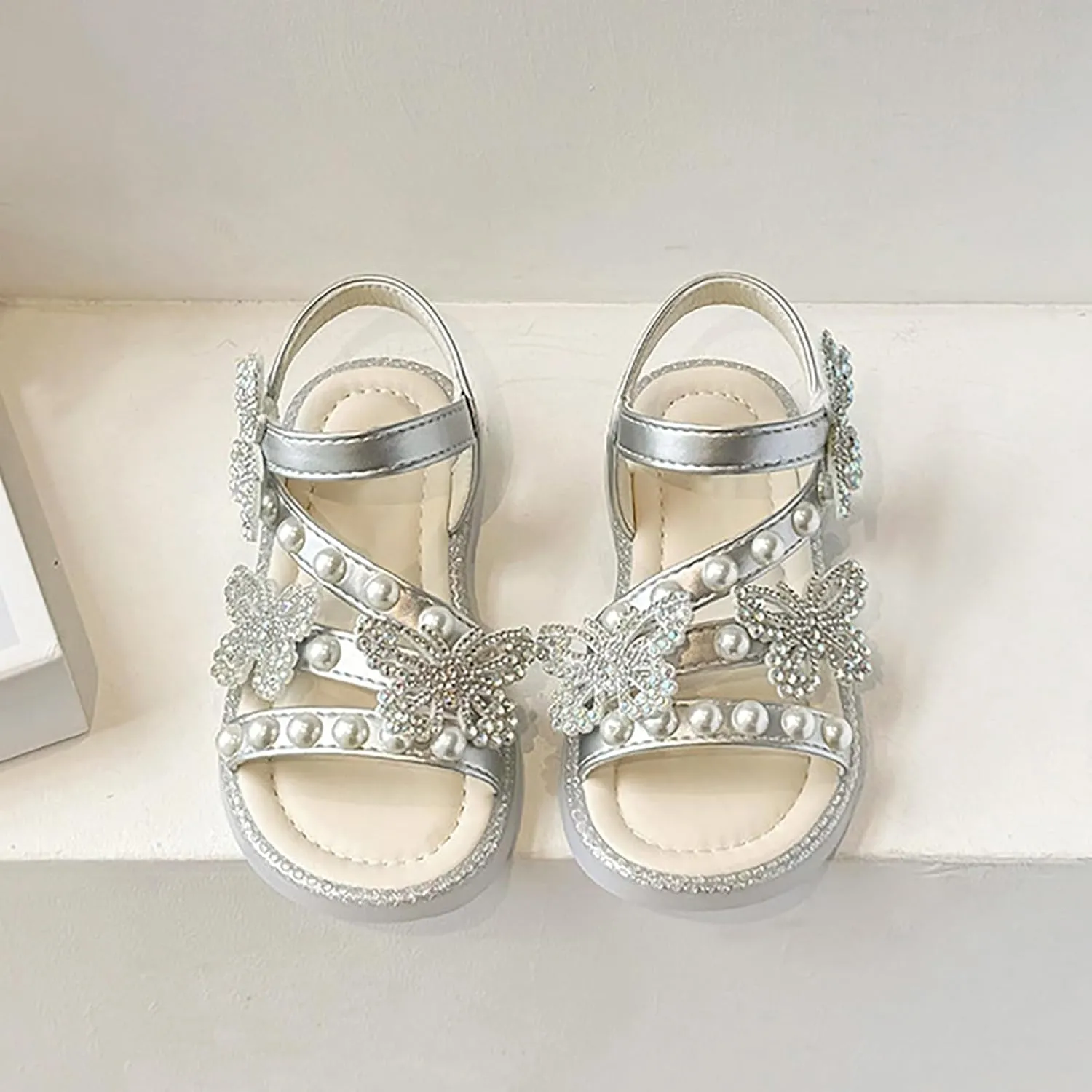Girls Glitter Sandals Open Toe Cute Bow Princess Girls Flat Shoes Sparkly Summer Dress Shoes Sandals