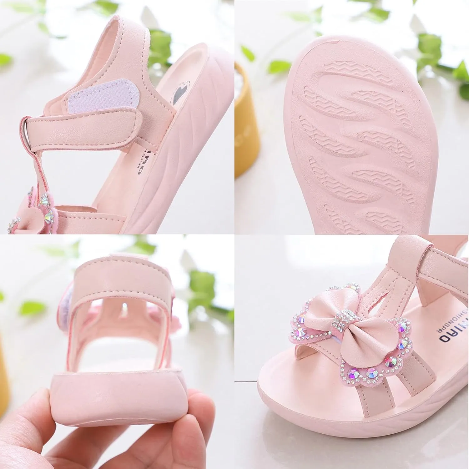 Girls Kids Bow Sandals Sequins Pearl Foam Sole Slip On Wide Shoes Open Toe Summer Casual Soft Fashion Comfy Loafers