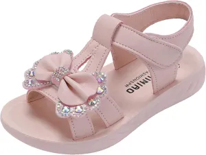 Girls Kids Bow Sandals Sequins Pearl Foam Sole Slip On Wide Shoes Open Toe Summer Casual Soft Fashion Comfy Loafers