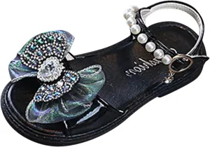 Girls Kids Dress Sandals Bow Beaded Buckle Adjusted Hook Loop Shoes Baby Girl Dance Barefoot Rubber Shoes Fashion Cute
