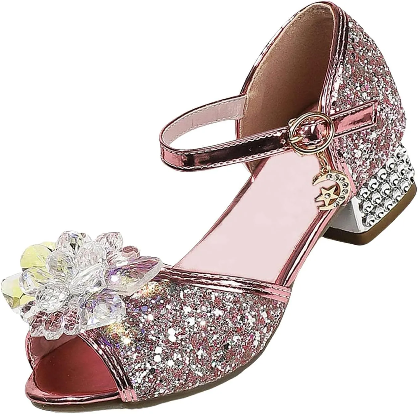 Girls Sandals Low Heel Girls Sandals Children Crystal Shoes Medium And Large Children Soft Bottom Princess Shoes