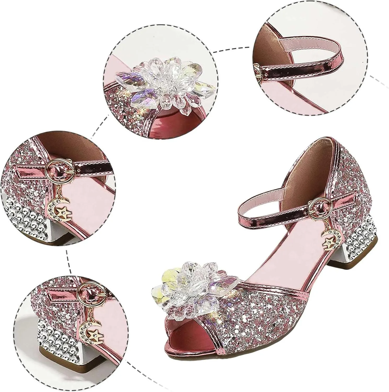 Girls Sandals Low Heel Girls Sandals Children Crystal Shoes Medium And Large Children Soft Bottom Princess Shoes
