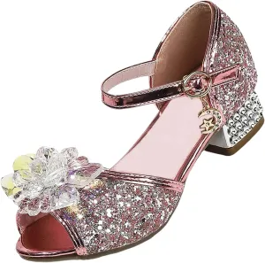 Girls Sandals Low Heel Girls Sandals Children Crystal Shoes Medium And Large Children Soft Bottom Princess Shoes