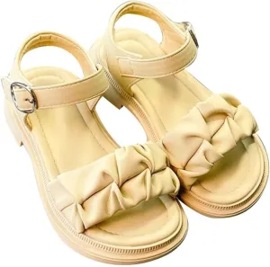 Girls Sandals Open Air Pleated Design Princess Shoes Dress Flat Shoes Casual Fashion for Little Child Big Kids Jelly Sandals for Babies (Green, 3 Big Kids)