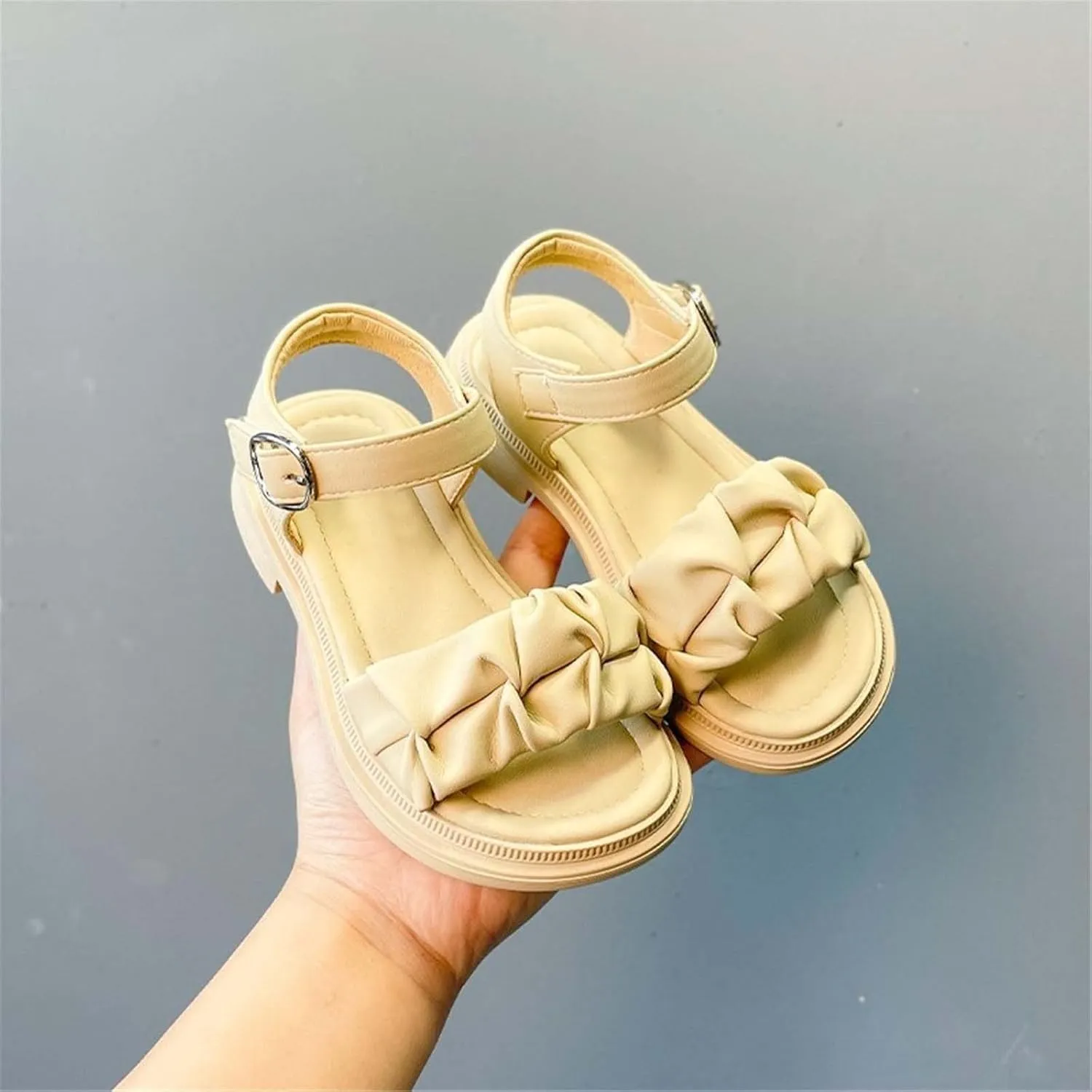 Girls Sandals Open Air Pleated Design Princess Shoes Dress Flat Shoes Casual Fashion for Little Child Big Kids Jelly Sandals for Babies (Green, 3 Big Kids)