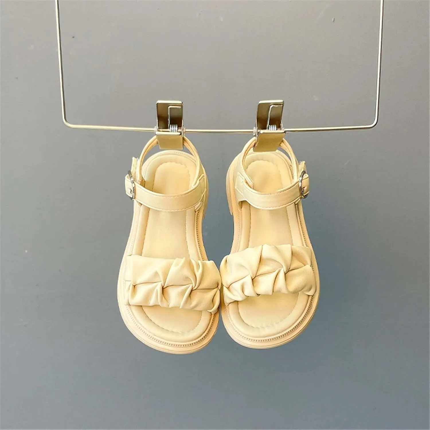 Girls Sandals Open Air Pleated Design Princess Shoes Dress Flat Shoes Casual Fashion for Little Child Big Kids Jelly Sandals for Babies (Green, 3 Big Kids)