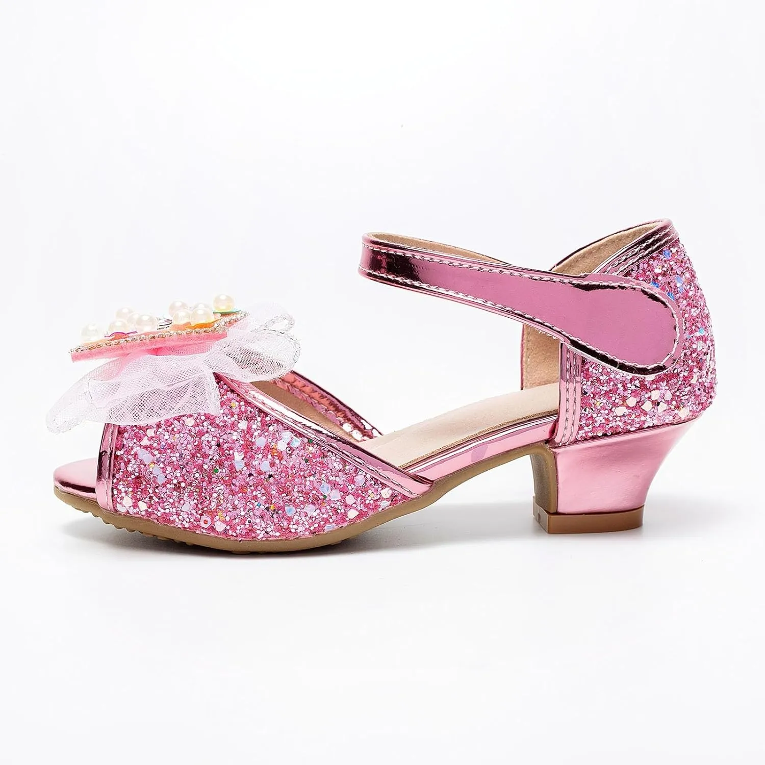Girls Sandals Open Toe Bowknot Princess Shoes For Little Girls Performance Sequined Dress High Heels Children's Fish Mouth Hollow Sandals