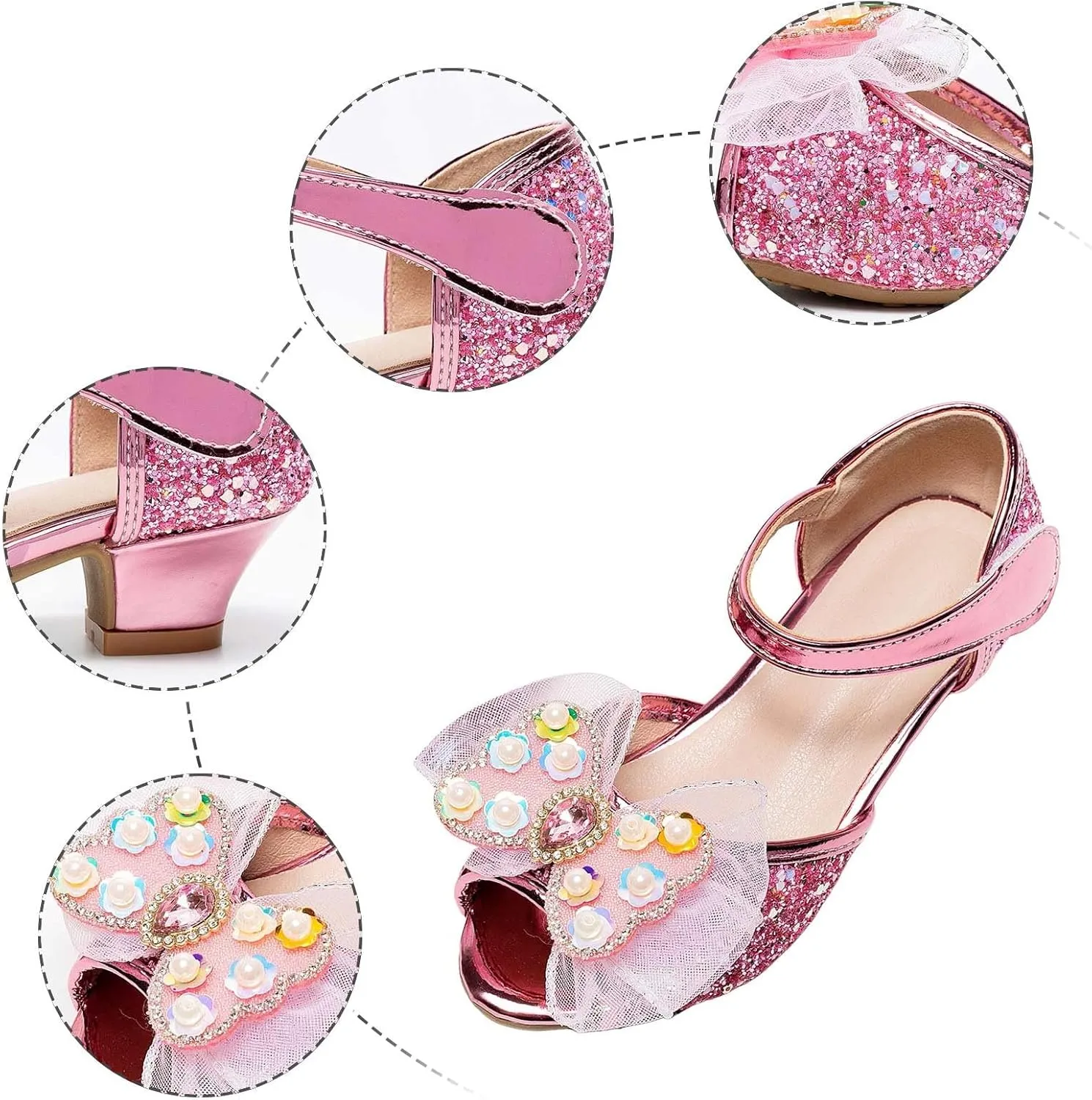 Girls Sandals Open Toe Bowknot Princess Shoes For Little Girls Performance Sequined Dress High Heels Children's Fish Mouth Hollow Sandals