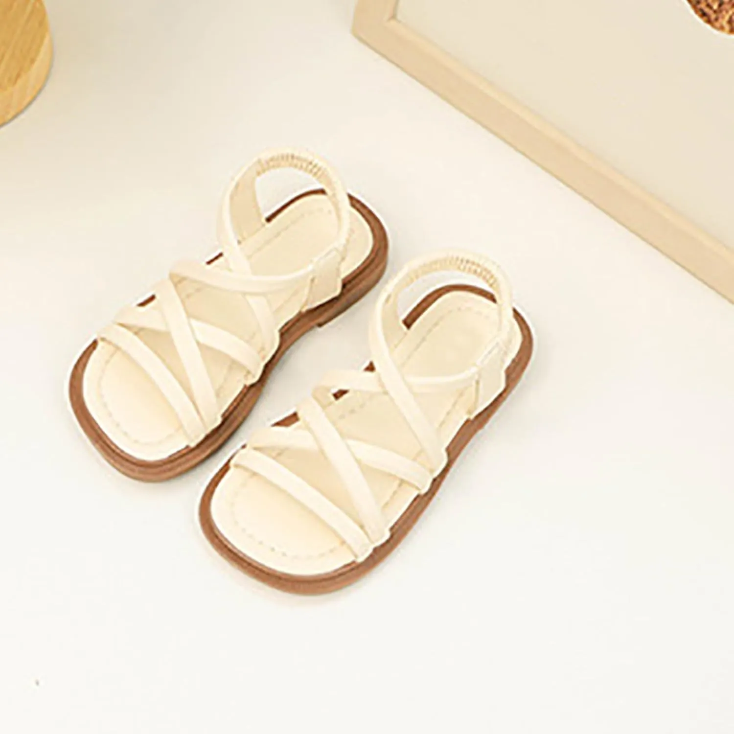 Girls Sandals Strappy Open Toe Outdoor Flats With Elastic Strap Kid Summer Beach Shoes Girl Sandals Size 2 Wide