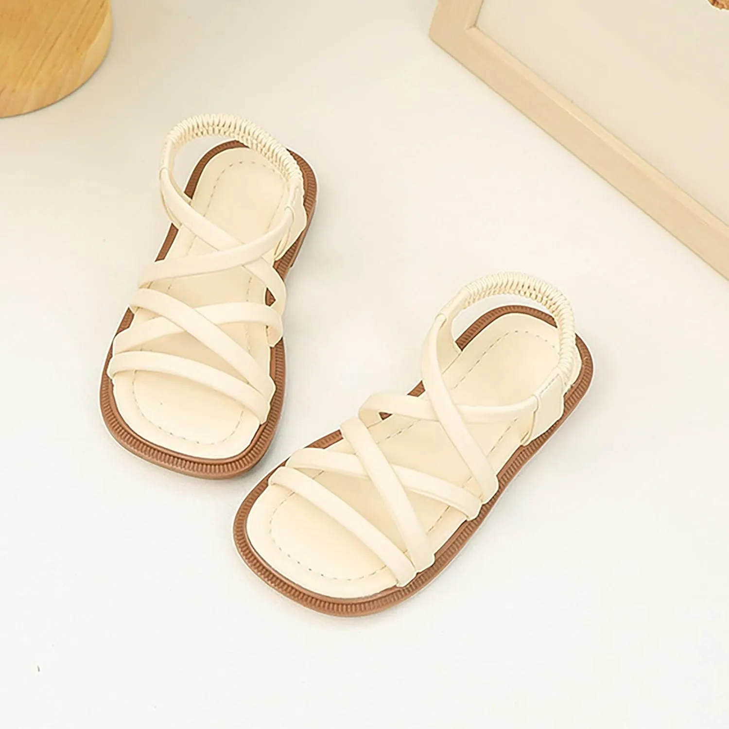 Girls Sandals Strappy Open Toe Outdoor Flats With Elastic Strap Kid Summer Beach Shoes Girl Sandals Size 2 Wide