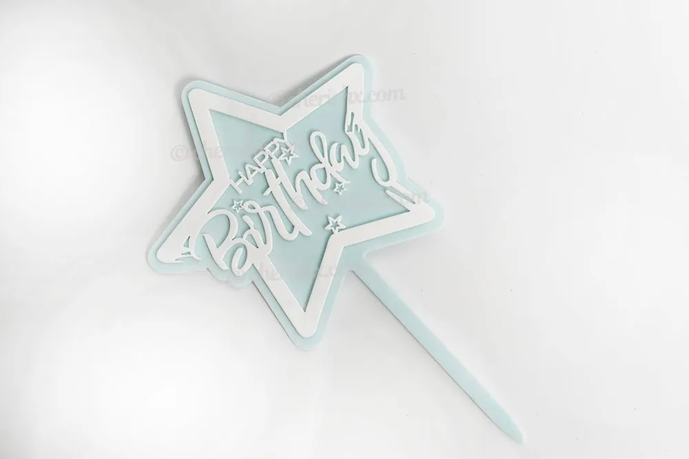 Happy Birthday Blue Star Cake Toppers