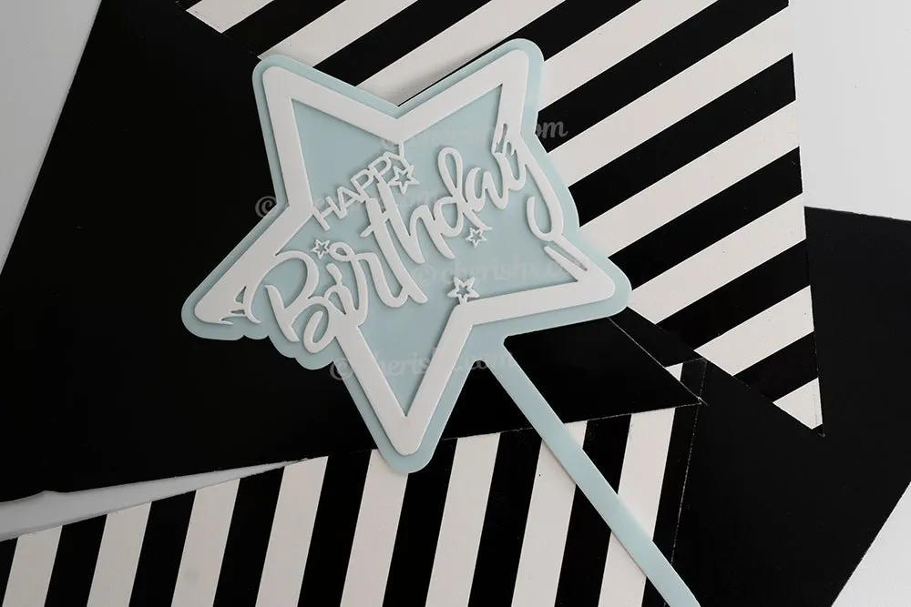 Happy Birthday Blue Star Cake Toppers