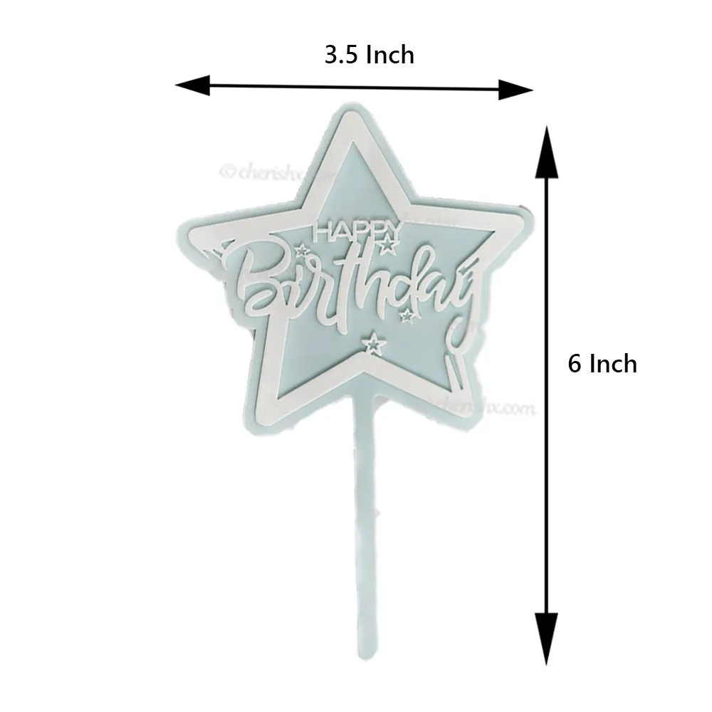 Happy Birthday Blue Star Cake Toppers