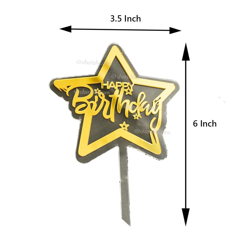 Happy Birthday Golden Star Cake Toppers