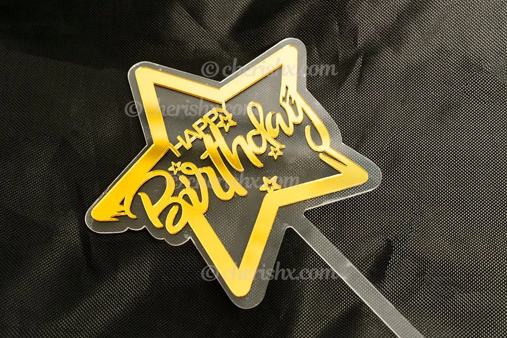 Happy Birthday Golden Star Cake Toppers
