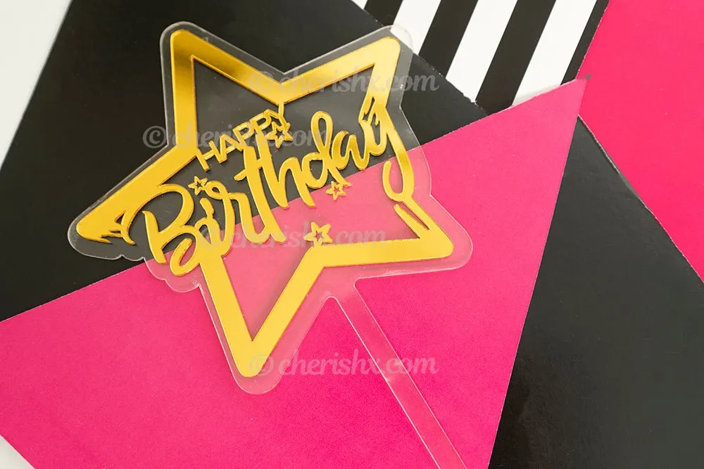 Happy Birthday Golden Star Cake Toppers