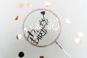 Happy Birthday Silver Round Cursive Cake Toppers