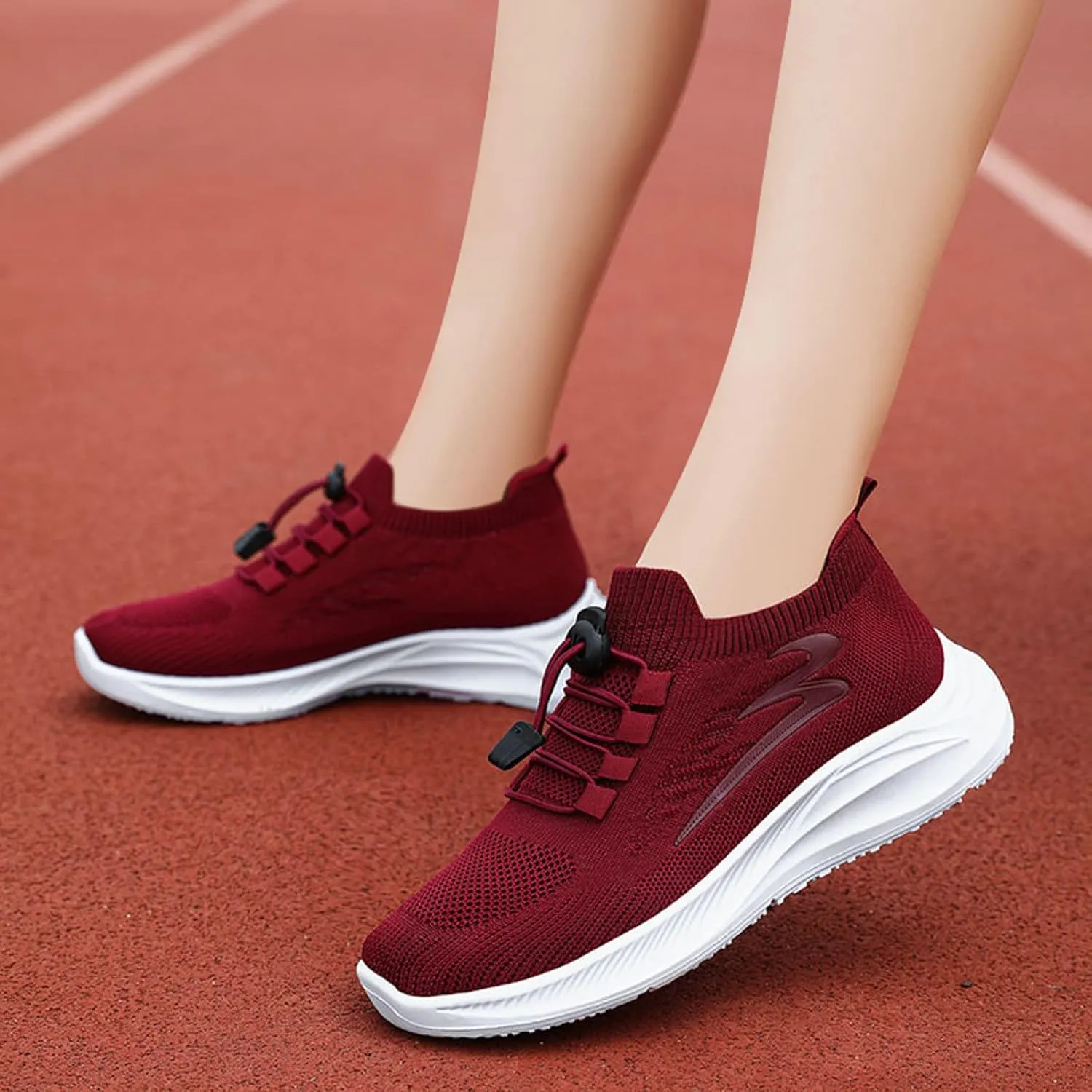 Hbeylia Walking Shoes for Women Casual Lace Up Lightweight Tennis Running Shoes Breathable Flying Woven Mesh Upper Casual Running Shoes Memory Foam Tennis Shoes Workout Footwear Non-Slip Gym Sneakers