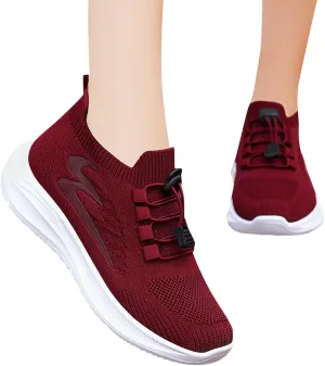 Hbeylia Walking Shoes for Women Casual Lace Up Lightweight Tennis Running Shoes Breathable Flying Woven Mesh Upper Casual Running Shoes Memory Foam Tennis Shoes Workout Footwear Non-Slip Gym Sneakers