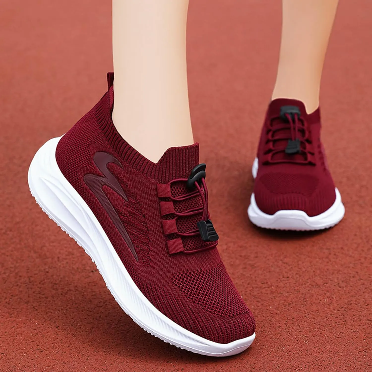 Hbeylia Walking Shoes for Women Casual Lace Up Lightweight Tennis Running Shoes Breathable Flying Woven Mesh Upper Casual Running Shoes Memory Foam Tennis Shoes Workout Footwear Non-Slip Gym Sneakers