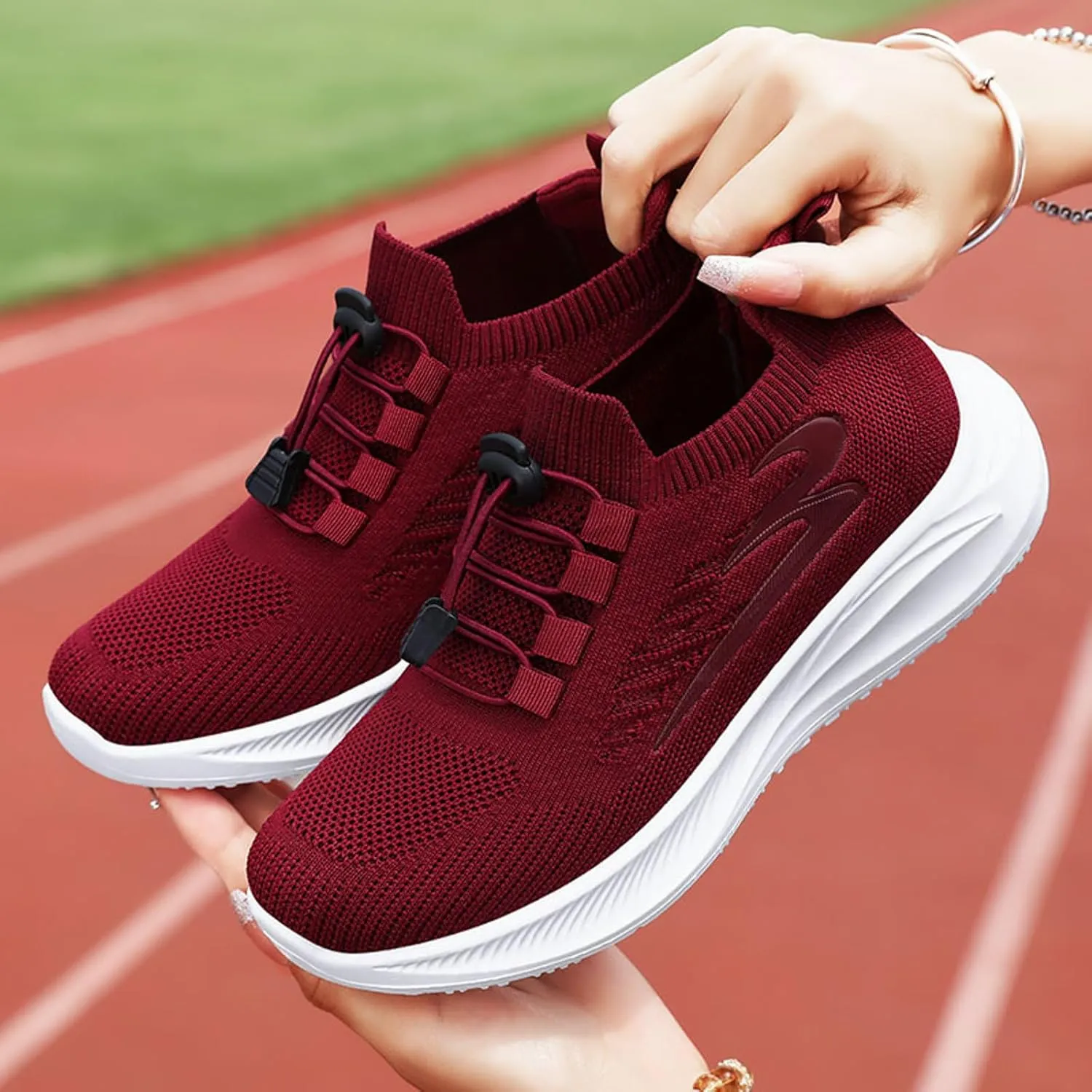 Hbeylia Walking Shoes for Women Casual Lace Up Lightweight Tennis Running Shoes Breathable Flying Woven Mesh Upper Casual Running Shoes Memory Foam Tennis Shoes Workout Footwear Non-Slip Gym Sneakers