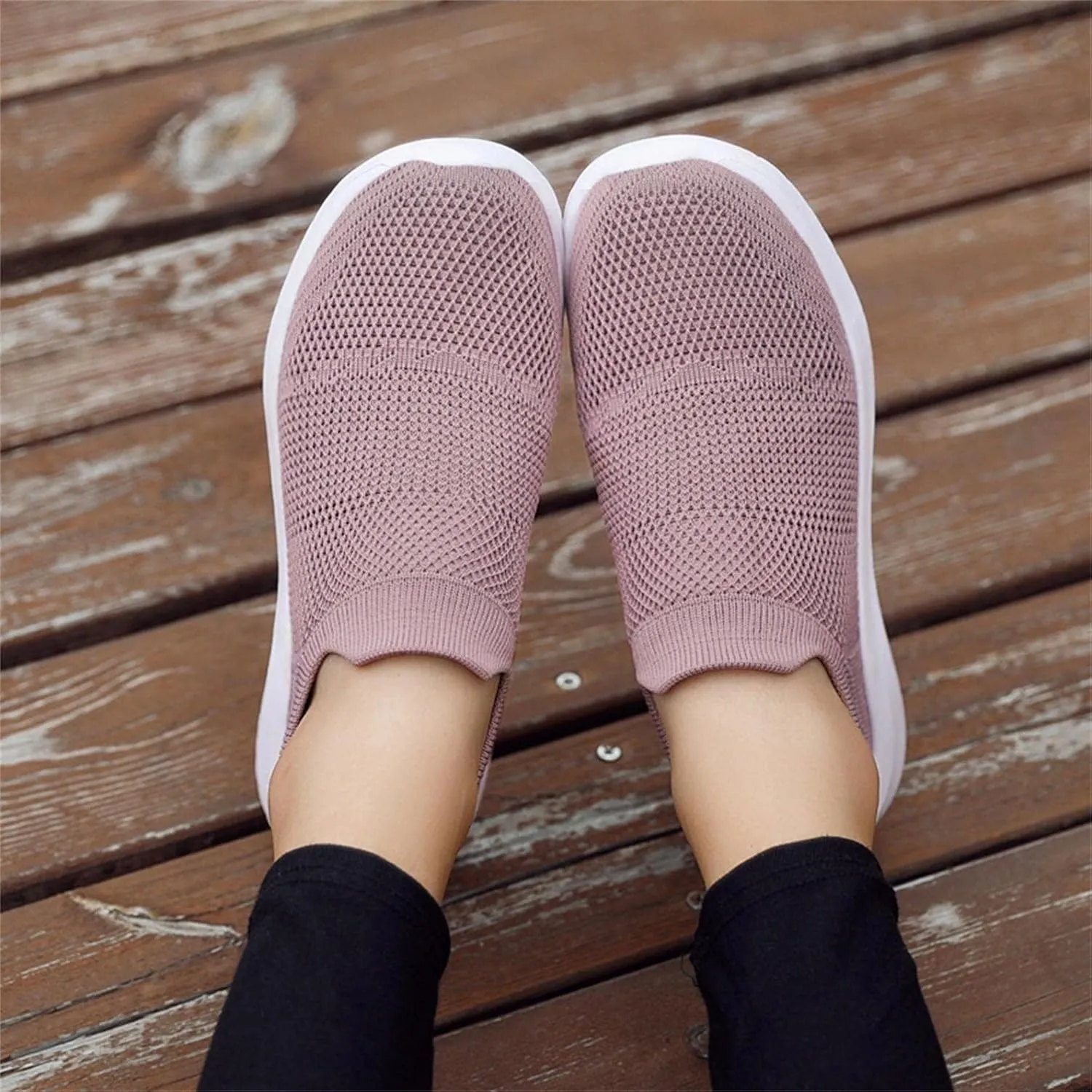 Hbeylia Women's Men's Walking Running Shoes Fashion Sneakers Casual Breathable Mesh Stretch Memory Foam Non Slip Athletic Hiking Tennis Trainer Sport Shoes For Women Men Driving Workout Fitness